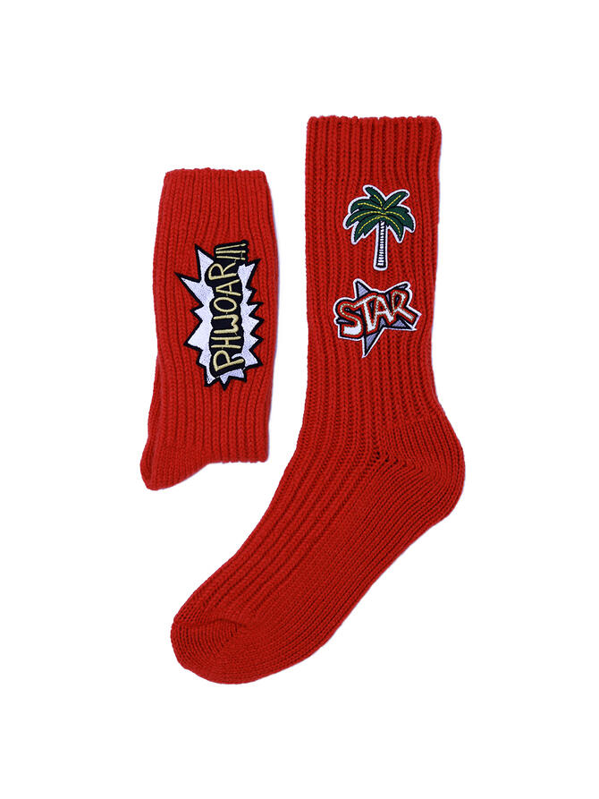 CALZE CORTE DONNA IN CASHMERE PATCH ARANCIONE | Acquista Online Andrea Mariani Firenze